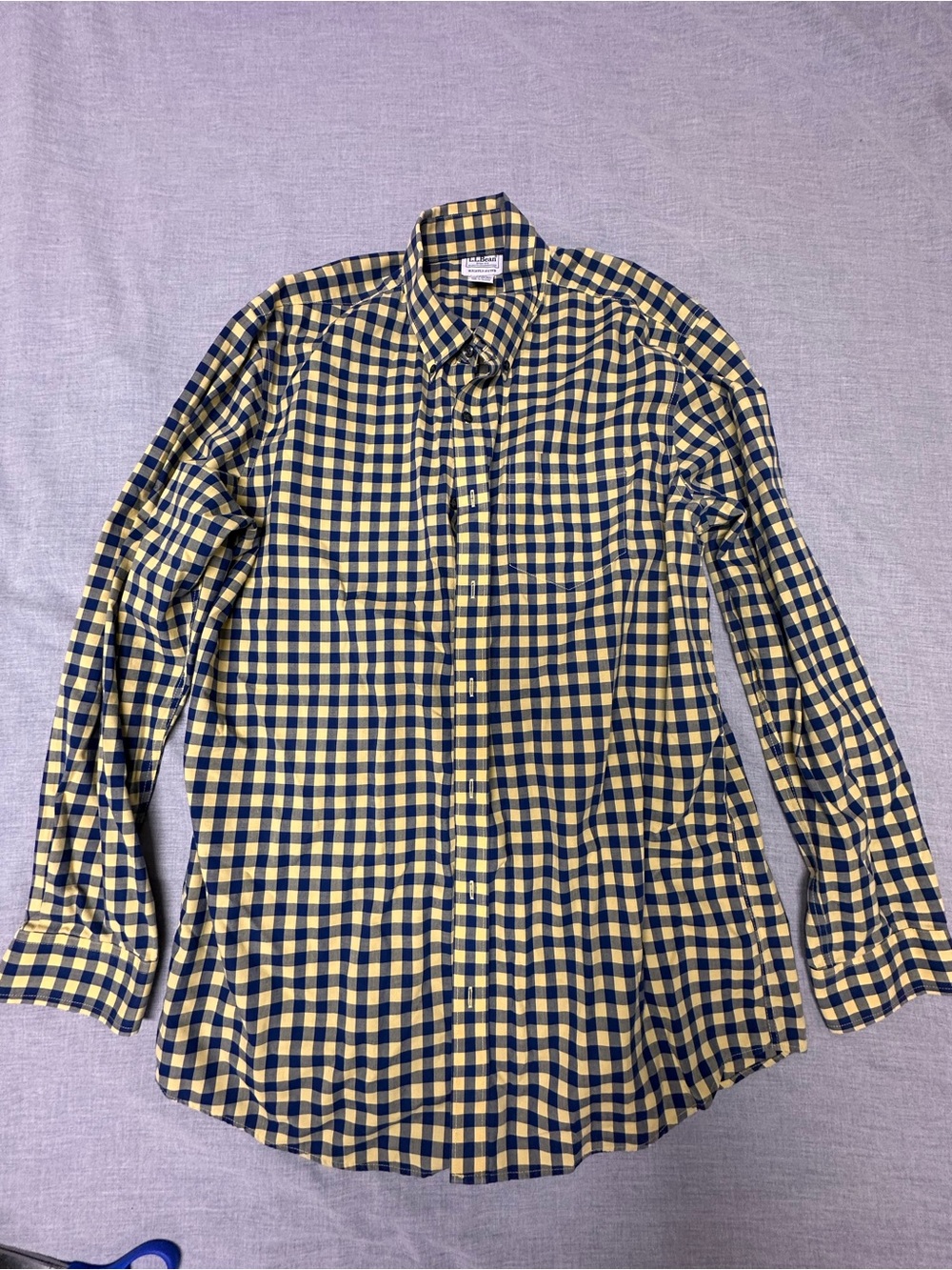 L.L. Bean Yellow and Navy Gingham Button-Down Shirt
